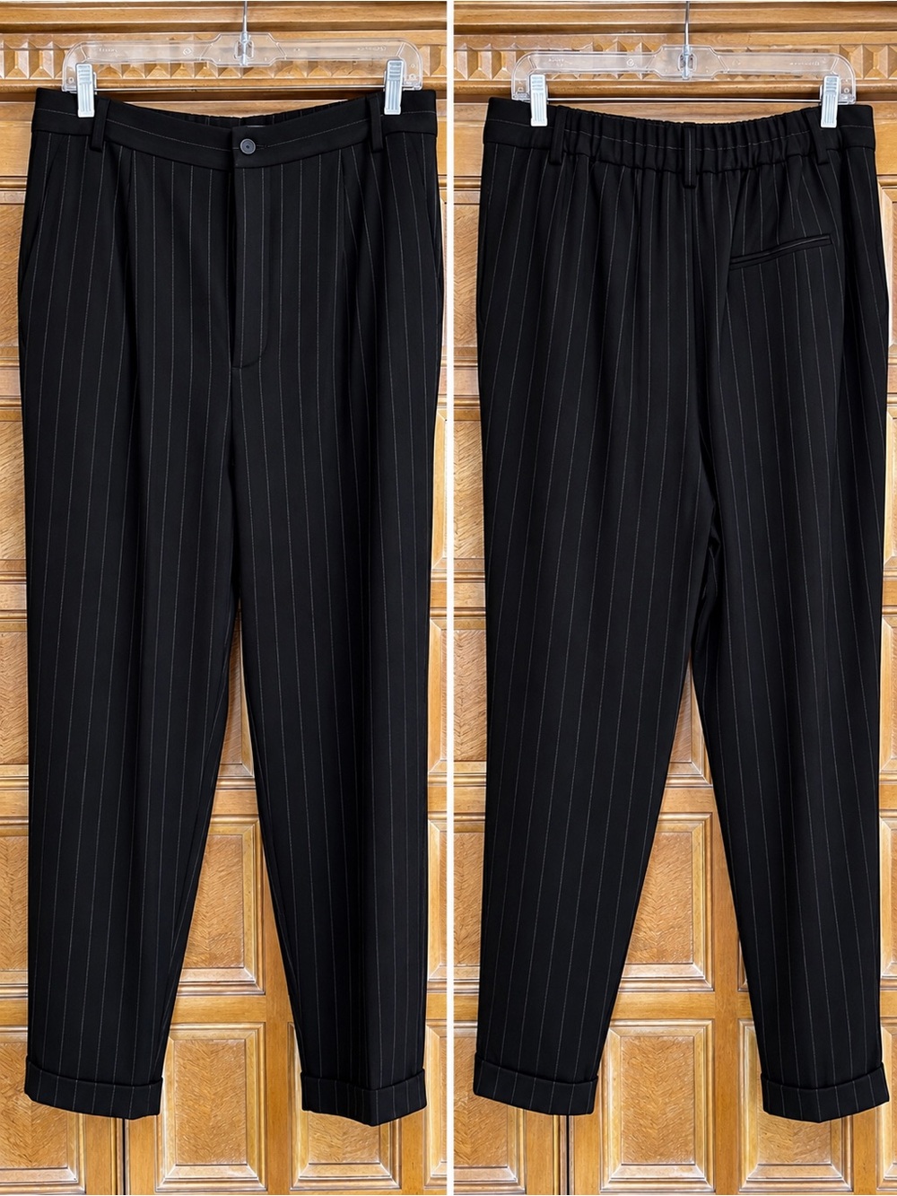 ZARA Women’s Black Pinstripe Cuffed Trousers Size XL 34x23 Cropped Ankle